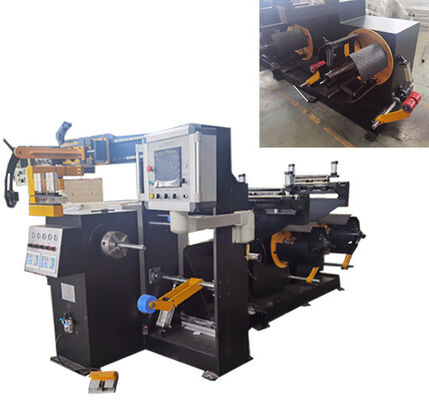 300 mm genişliğindeki folyo ve iki folyo çıkartıcısı olan transformatör bobinleri için otomatik folyo sarma makinesi